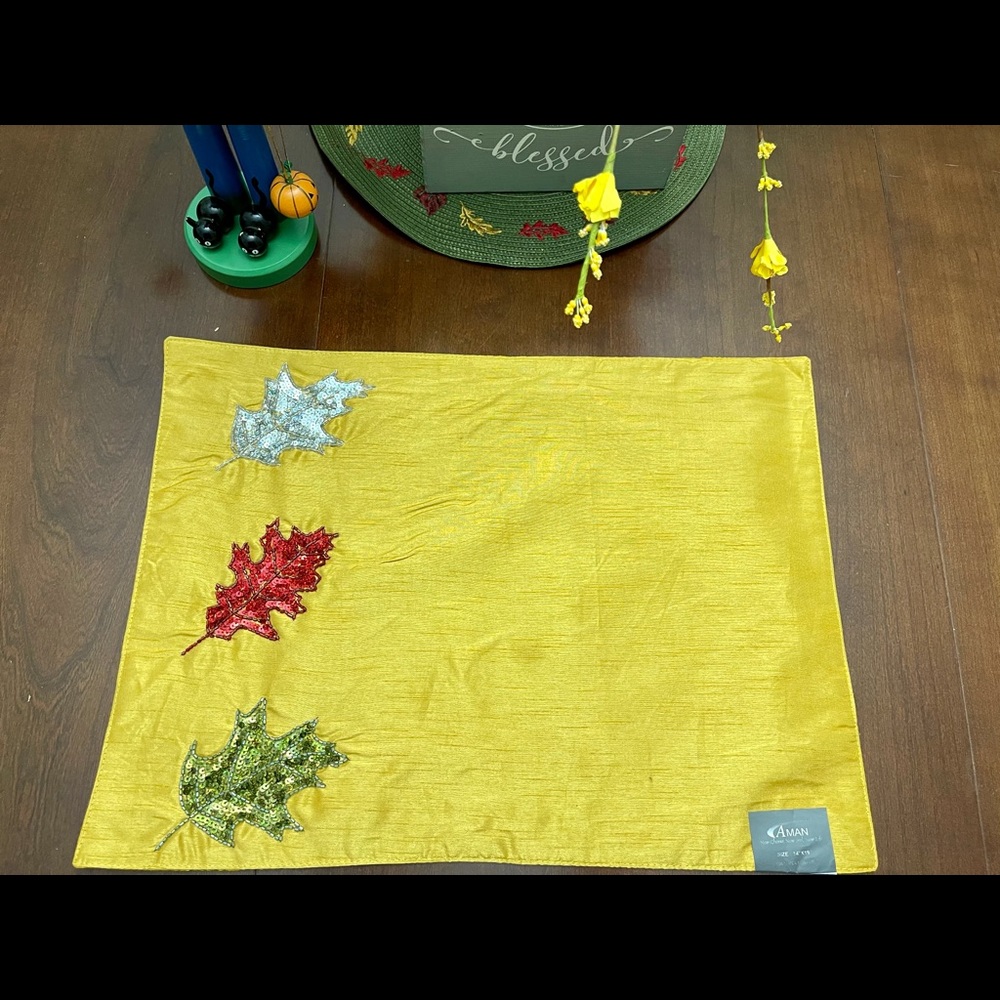SOLD - Gold Placemats with Sequence Decorative Leaves - New in Wrapping